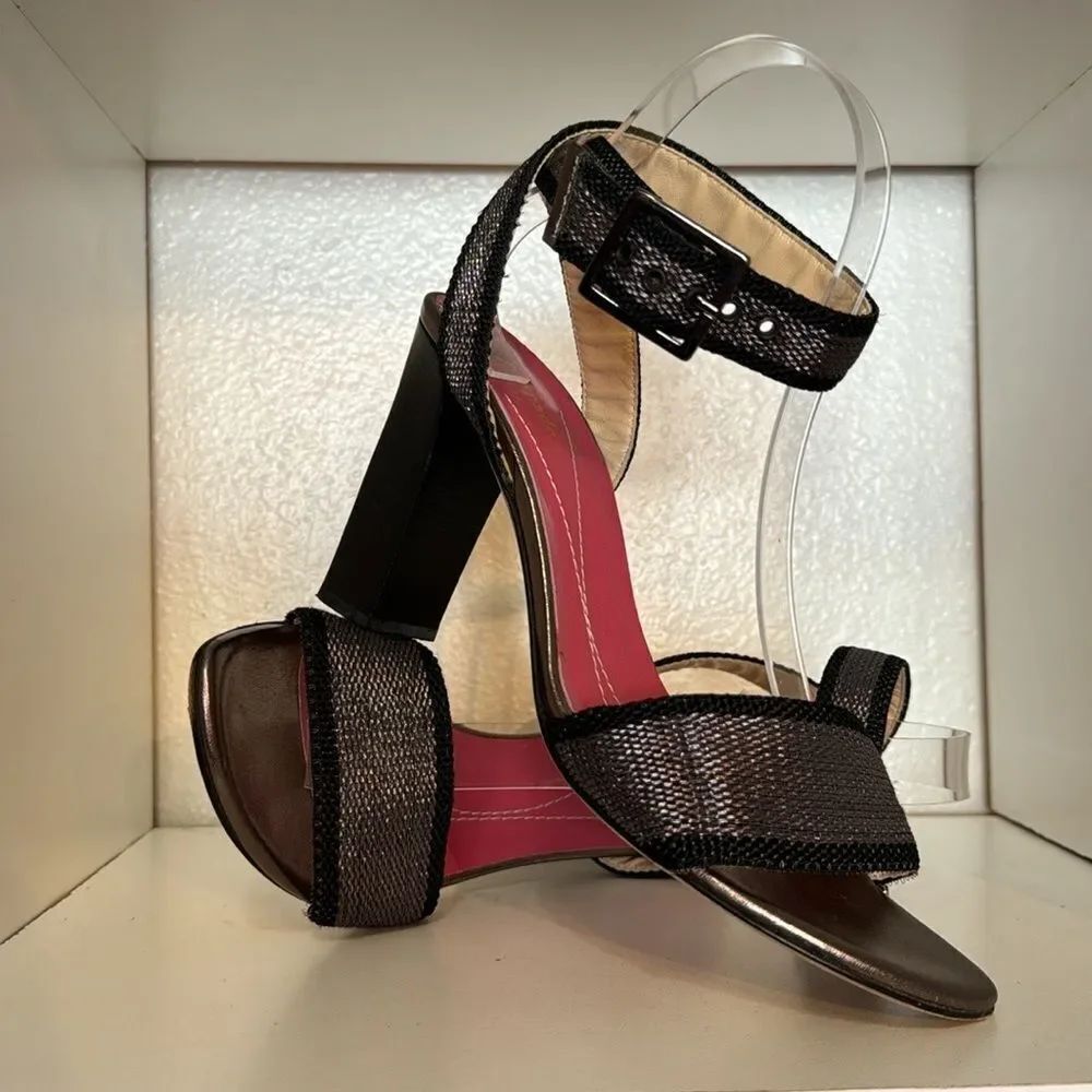 Kate Spade New York Metallic Mesh Block Heel Sandals Size 9 Made in Italy